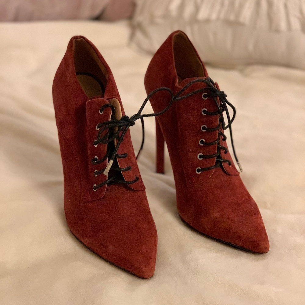 Leather and Suede Red LAMB Lace Up Booties